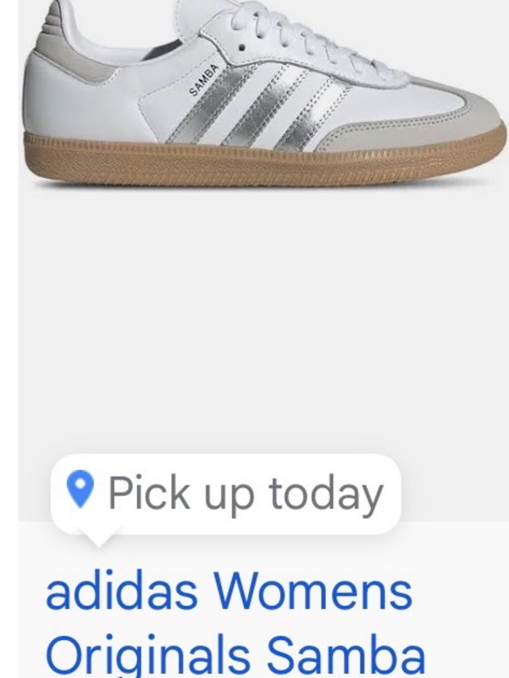 adidas Samba Sneakers - White with Gum Sole and Silver Stripes - Picture 3 of 3